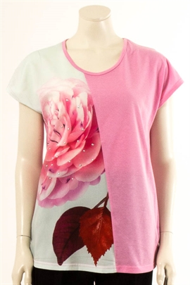 Billige t-shirt  med blomst i pink